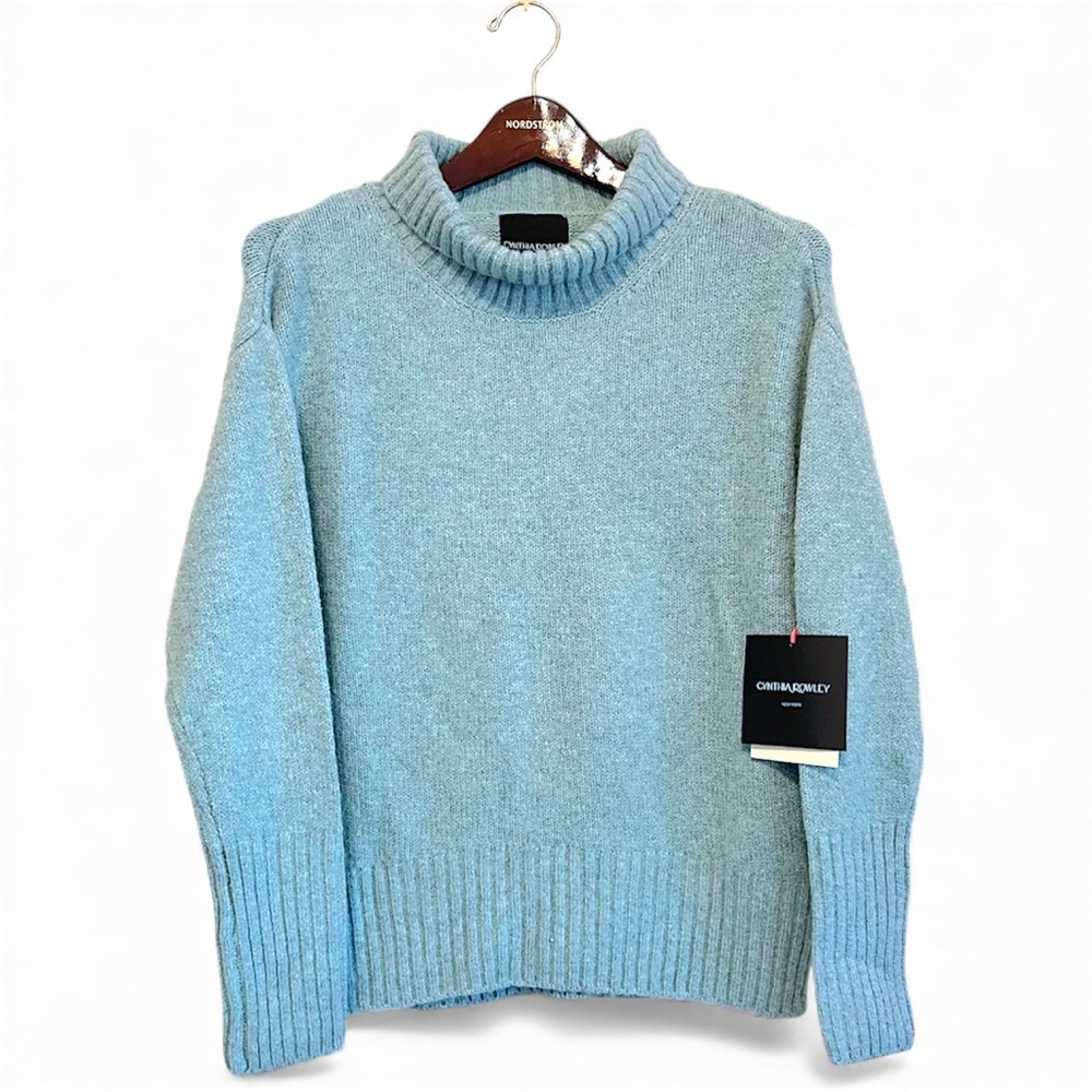 Cynthia Rowley Oversized cocoon turtleneck pullover sweater teal blue XS , NWT